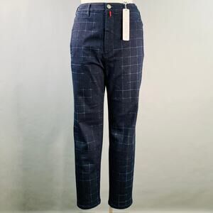 HIGH Size 10 Navy Cotton Blend Windowpane Zip Fly Casual Pants